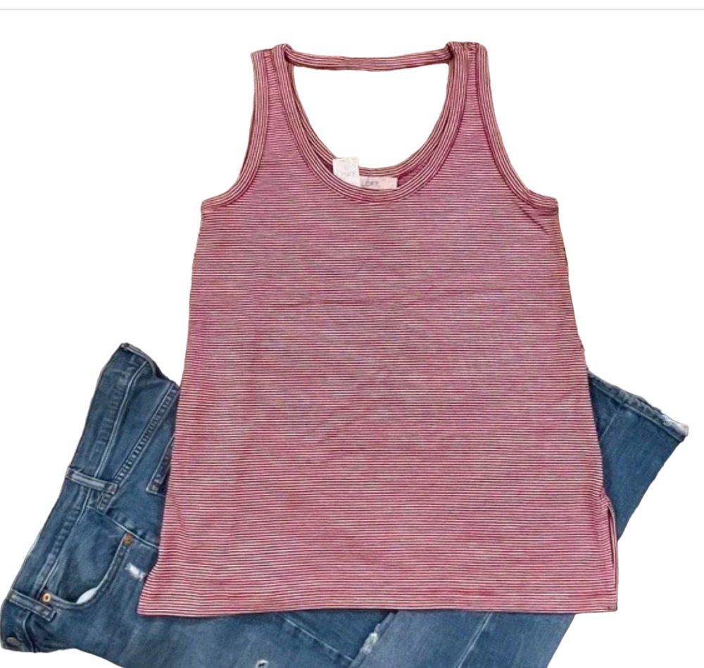 NWT LOFT Raspberry Red & White Striped Scoop Neck Tank -